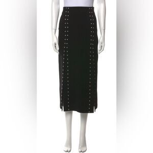 Maje Studded Accents Midi Length Black Skirt with Slits
